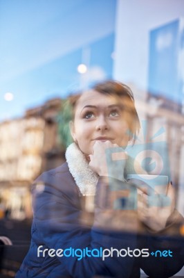 Pretty Girl Drinking Coffee Stock Photo