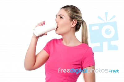 Pretty Girl Drinking Water Stock Photo