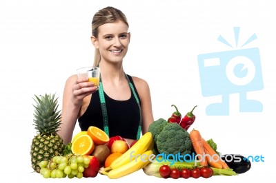 Pretty Girl Holding Glass Of Fresh Juice Stock Photo