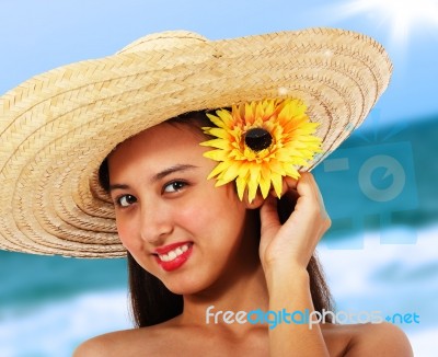 Pretty Girl In Straw Hat Stock Photo