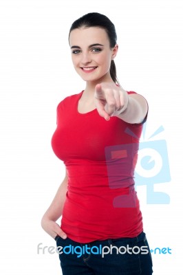 Pretty Girl Pointing You Out Stock Photo