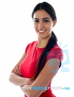 Pretty Girl Posing Arms Crossed Stock Photo