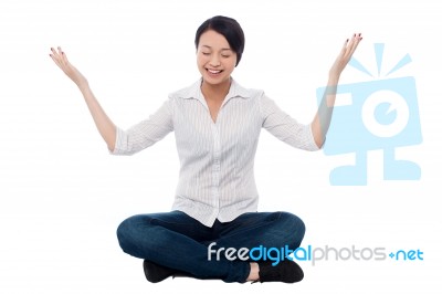 Pretty Girl Practicing Meditation Smilingly Stock Photo