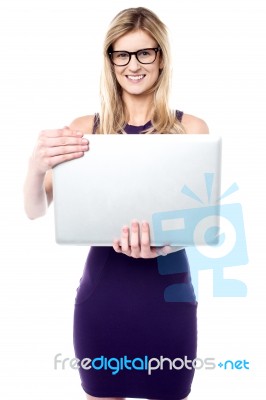 Pretty Girl With Laptop Stock Photo