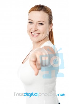 Pretty Lady Pointing At The Camera Stock Photo