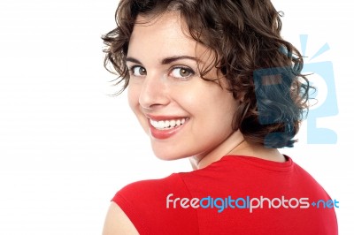 Pretty Model Turnimg Back And Smiling Stock Photo