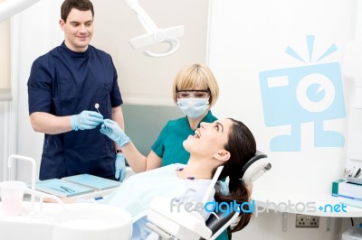 Pretty  Patient Posing With Mouth Open Stock Photo