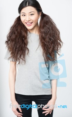 Pretty Smiling Girl, Studio Shot Stock Photo