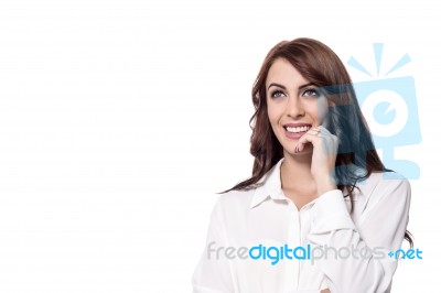 Pretty Smiling Lady In Dreams Stock Photo