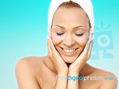 Pretty Spa Woman With Towel On Her Head Stock Photo