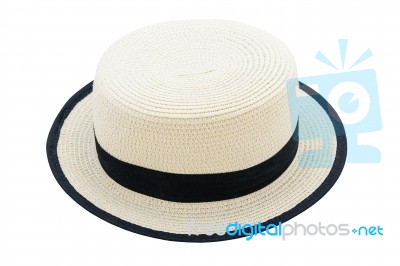 Pretty Straw Hat Isolated On White Background Stock Photo