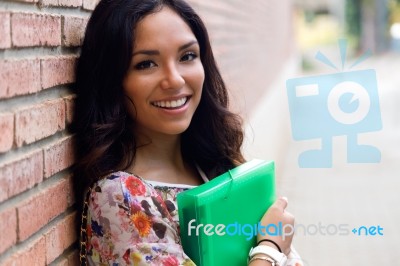 Pretty Student Girl In The Street Stock Photo