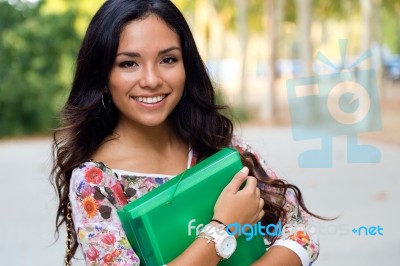 Pretty Student Girl In The Street Stock Photo