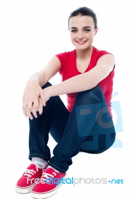 Pretty Teen In Casuals, Studio Shot Stock Photo