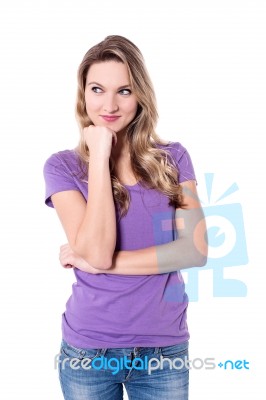 Pretty Woman Feeling Shy Stock Photo