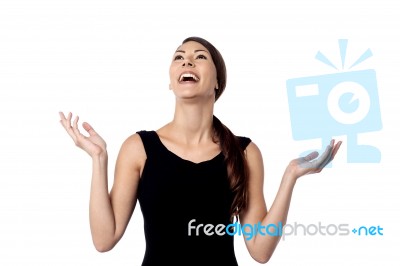 Pretty Woman Laughing Heartily Stock Photo