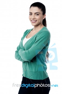 Pretty Woman Posing Over White Stock Photo