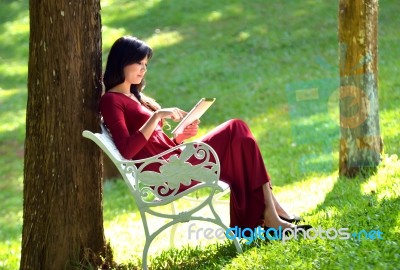 Pretty  Woman Using  Tablet Stock Photo