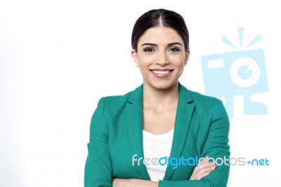 Pretty Woman With Folded Arms Stock Photo