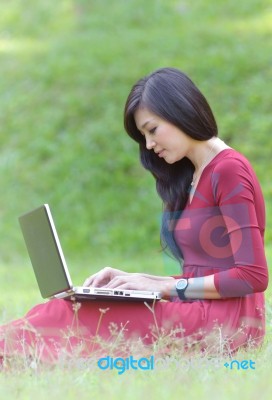 Pretty  Woman With Laptop Stock Photo