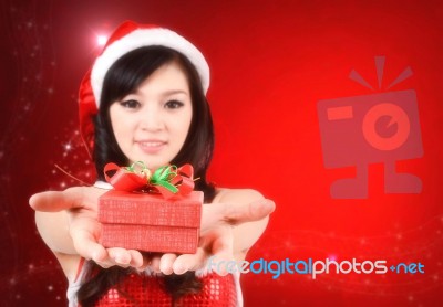 Pretty Women In Santa Outfit Stock Photo