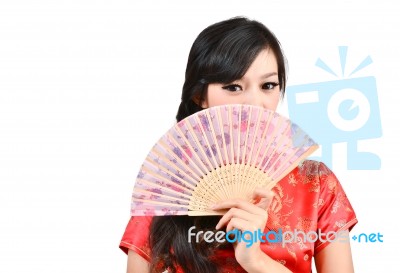 Pretty Women With Chinese Traditional Dress Cheongsam And Hole C… Stock Photo