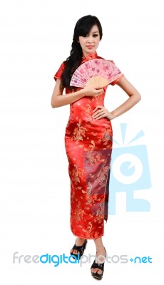 Pretty Women With Chinese Traditional Dress Cheongsam And Hole C… Stock Photo