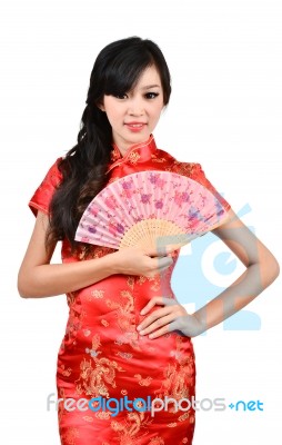 Pretty Women With Chinese Traditional Dress Cheongsam And Hole C… Stock Photo