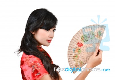 Pretty Women With Chinese Traditional Dress Cheongsam And Hole C… Stock Photo