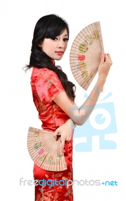 Pretty Women With Chinese Traditional Dress Cheongsam And Hole C… Stock Photo