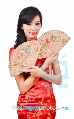 Pretty Women With Chinese Traditional Dress Cheongsam And Hole C… Stock Photo