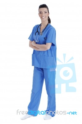 Pretty Young Female Nurse, Side Pose Stock Photo