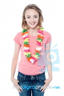 Pretty Young Girl Wearing Garland Stock Photo