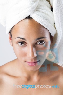 Pretty Young Woman At The Bathroom Stock Photo