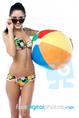 Pretty Young Woman With A Beach Ball Stock Photo