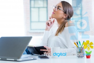 Pretty Young Woman Working In Her Office Stock Photo