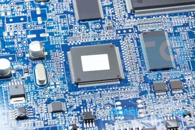 Printed Circuit Board With Electronics Components Stock Photo