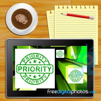 Priority On Cubes Shows Urgent Dispatch Tablet Stock Image