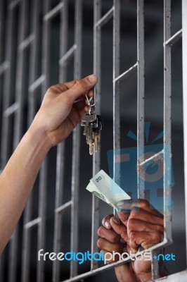 Prisoner Give Money For Freedom Stock Photo