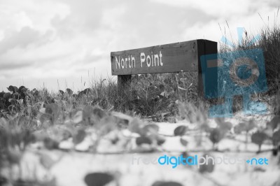 Pristine Beachfront At North Point, Moreton Island. Black And White Stock Photo