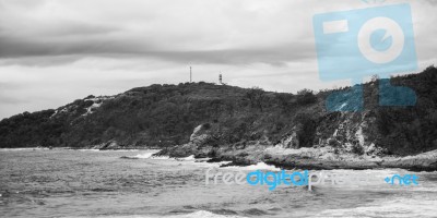 Pristine Beachfront At North Point, Moreton Island. Black And White Stock Photo