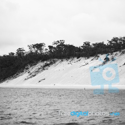 Pristine Beachfront At North Point, Moreton Island. Black And White Stock Photo