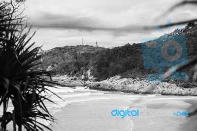 Pristine Beachfront At North Point, Moreton Island. Black And White Stock Photo