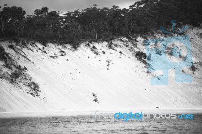 Pristine Beachfront At North Point, Moreton Island. Black And White Stock Photo