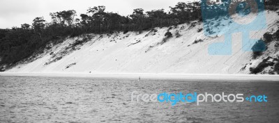 Pristine Beachfront At North Point, Moreton Island. Black And White Stock Photo