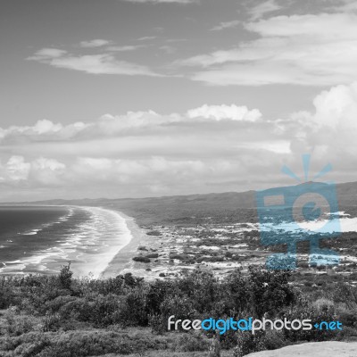 Pristine Beachfront At North Point, Moreton Island. Black And White Stock Photo