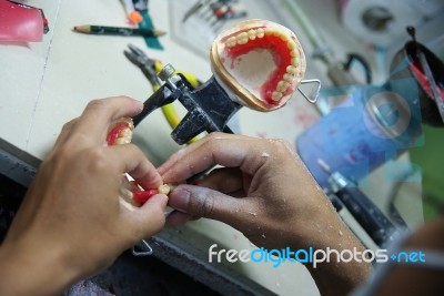 Producing Dentures Laboratory Stock Photo