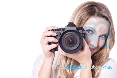 Professional Female Photographer Stock Photo