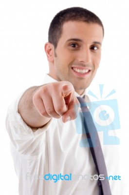 Professional Man Indicating At Camera Stock Photo