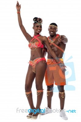 Professional Samba Dancers Posing Stock Photo